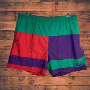 Vintage Retro Colorblock Lined Swim Trunk Shorts Large